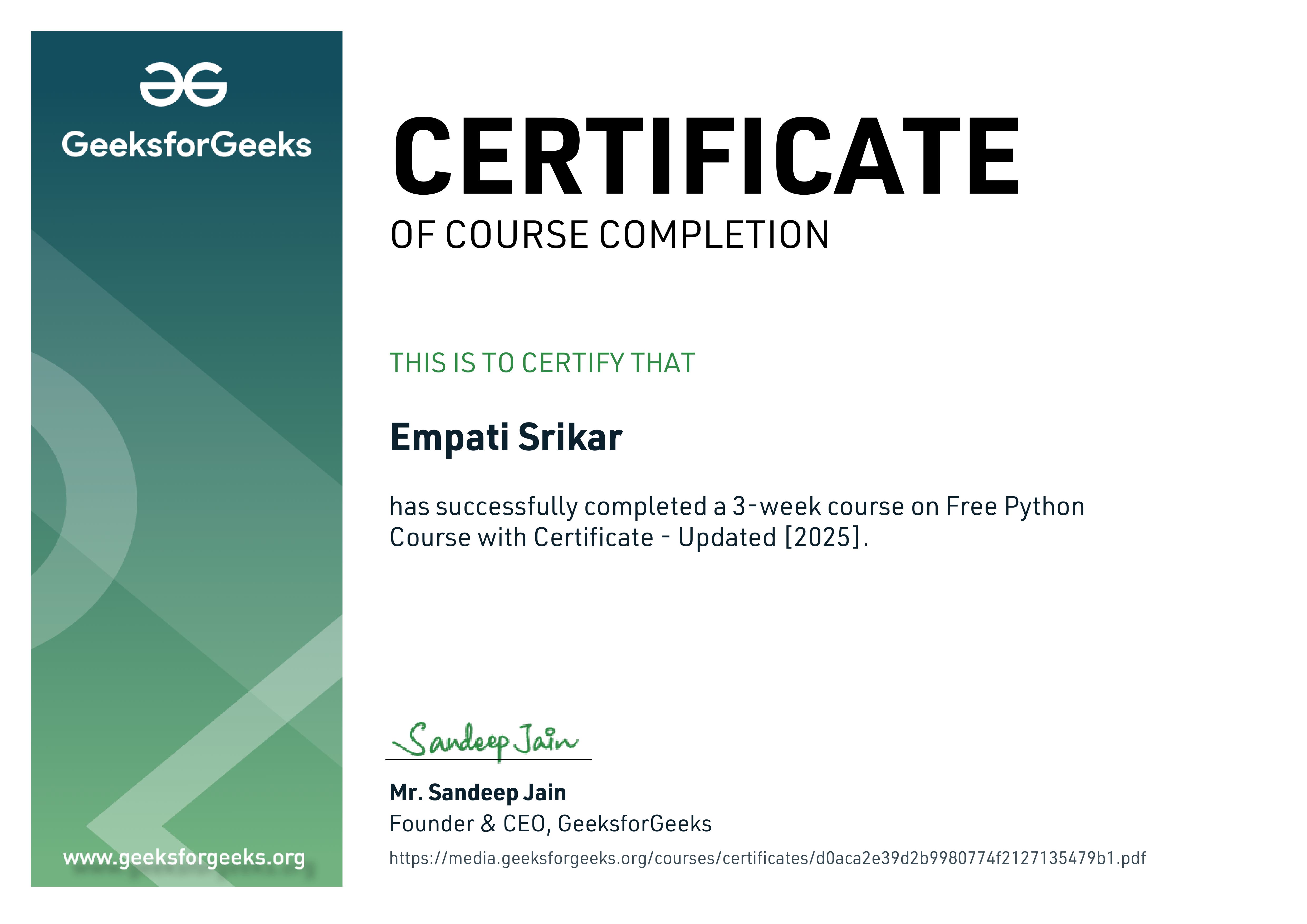 Python Programming Certificate