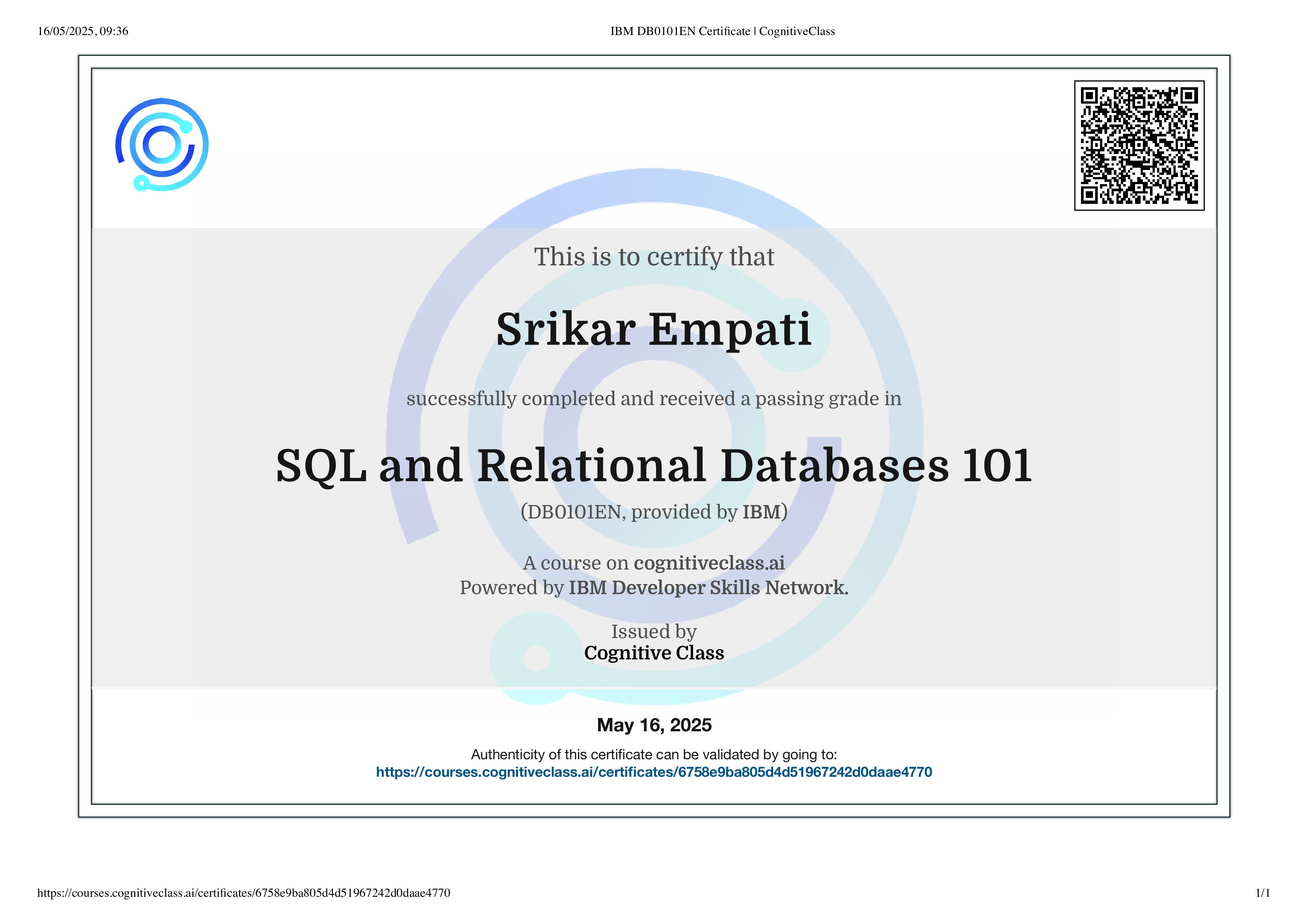 SQL Certificate