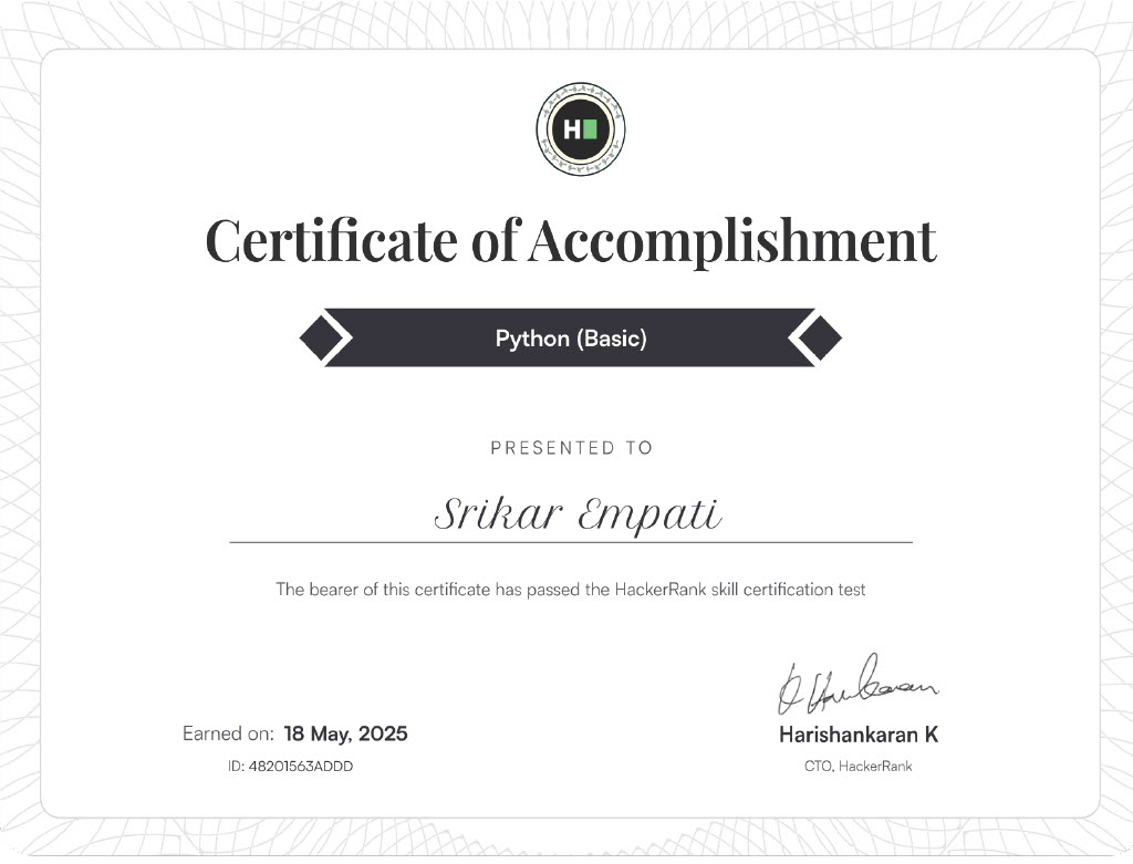 HackerRank Certificate